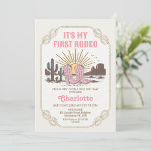 Photo Pink Cowgirl Its My First Rodeo 1st Birthday Invitation