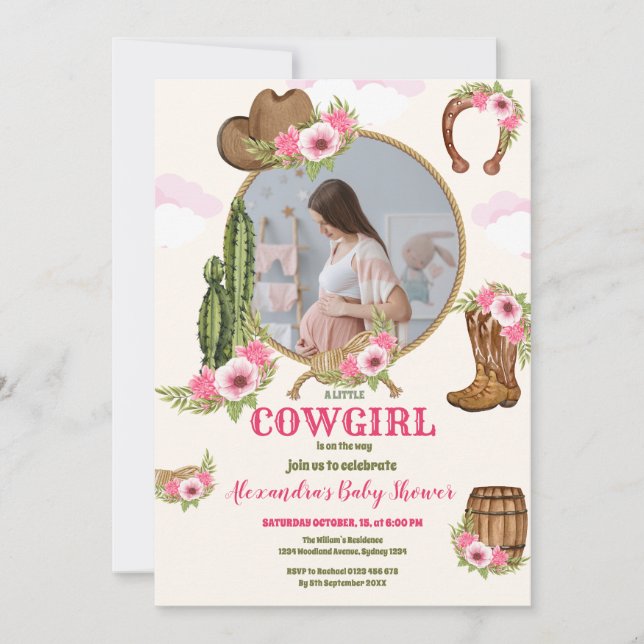 Photo Pink Cowgirl Western Baby Shower  Invitation (Front)