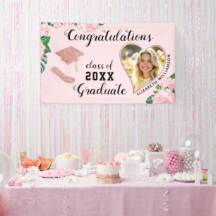 Photo Pink Floral Class of 2025 Graduation Banner