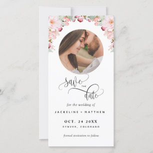 Photo, Pink Floral Wedding Save The Date Bookmark