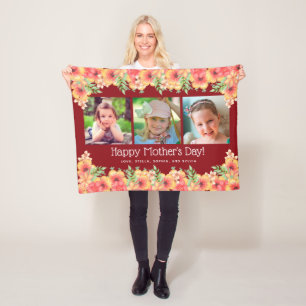 Photo Pink Flowers Mother's Day Blanket