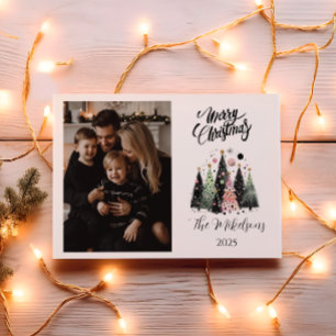 Photo Pink Forest Christmas Holiday Card