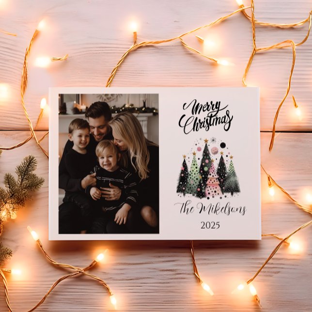 Photo Pink Forest Christmas Holiday Card (Creator Uploaded)