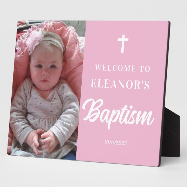 Photo Pink Girl Baptism Welcome Sign  Plaque (Side)