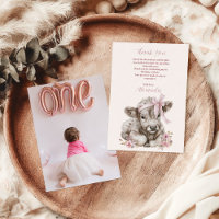 Photo Pink Girl Floral Highland Cow 1st Birthday