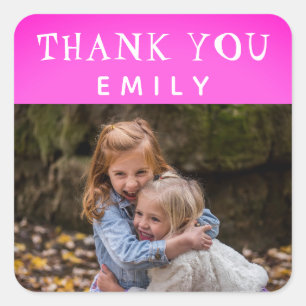 Photo Pink Girly Birthday Thank you Square Sticker
