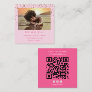 Photo Pink Gold Glitter QR Code Social Media Square Business Card
