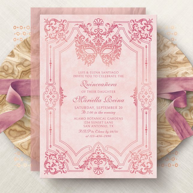 Photo Pink Gold Masquerade Quinceanera Invitation (Creator Uploaded)