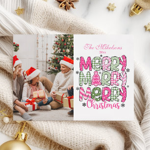 Photo Pink Green Merry Christmas Holiday Card