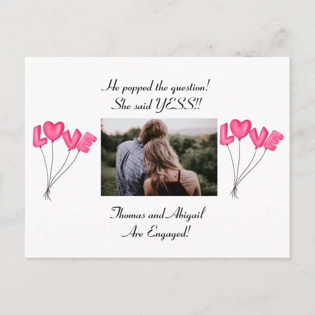 Photo Pink Heart Balloons Engagement Announcement (Front)