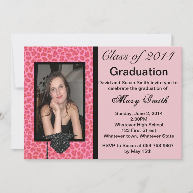 Photo Pink Leopard Graduation Invitation (Front)