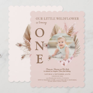 Photo Pink Little Wildflower 1st Birthday Invitation