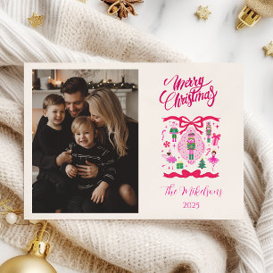 Photo Pink Nutcracker Christmas Holiday Card