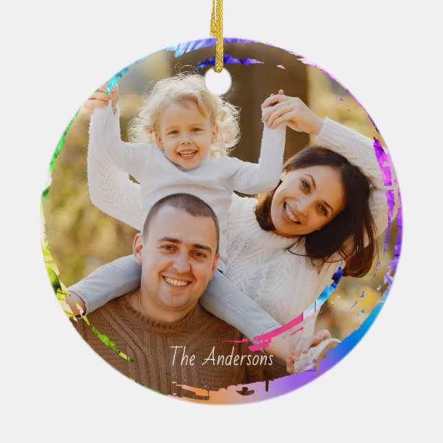 Photo Pink Purple Modern Bats Moon Happy Halloween Ceramic Tree Decoration (Back)