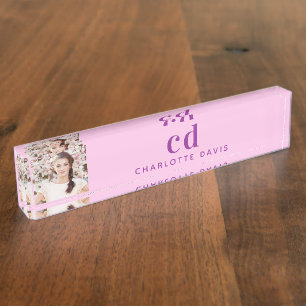 Photo pink purple monogram initials name  nameplate