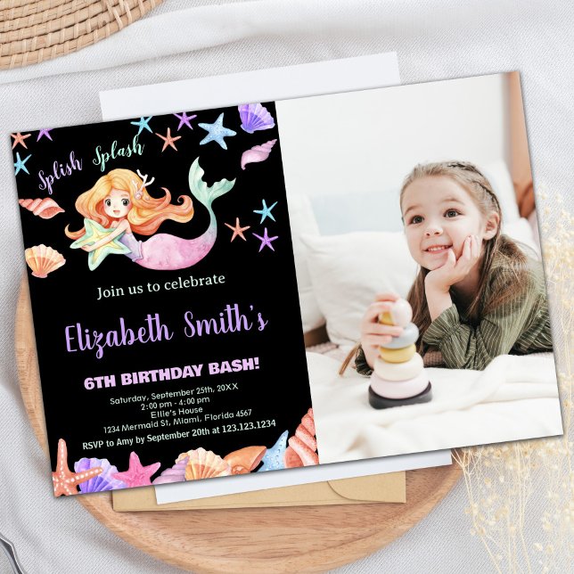 Photo Pink Purple Under the sea Mermaid Birthday Invitation (Photo Pink Purple Under the sea Mermaid Birthday Invitation)