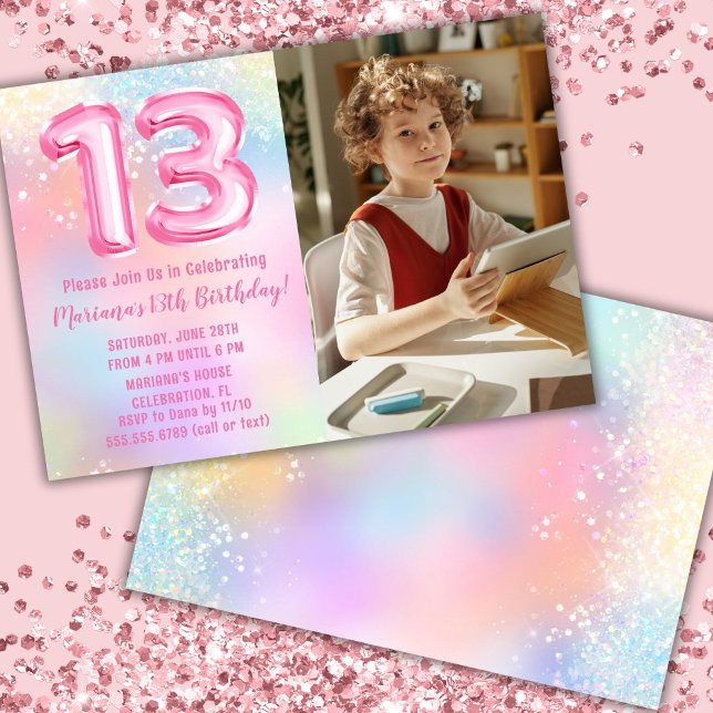 Photo Pink Rainbow 13th Birthday Invitation (Creator Uploaded)
