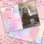 Photo Pink Rainbow 7th Birthday Invitation<br><div class="desc">Photo Pink Rainbow 7th Birthday Invitation Girly Pink Glitter 7th birthday party invitation for a 7 year old girl with modern script writing and fun foil balloons.</div>
