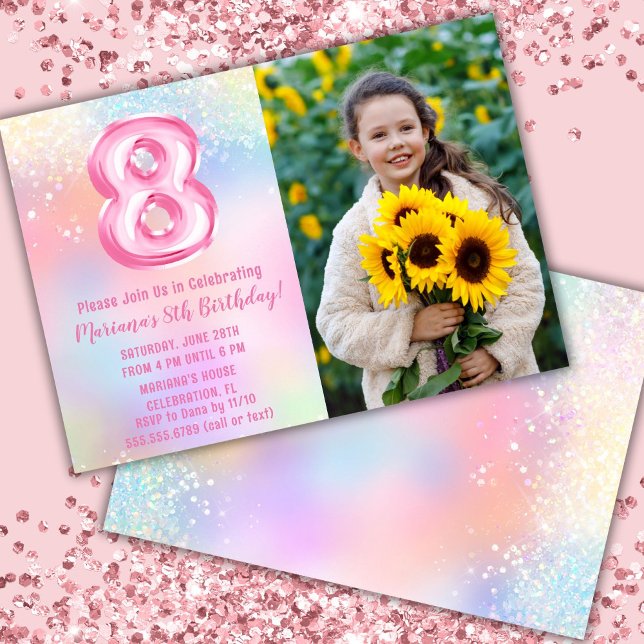 Photo Pink Rainbow 8th Birthday Invitation (Creator Uploaded)