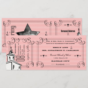 Photo Pink Romantic Chapel Ticket Wedding Invitation