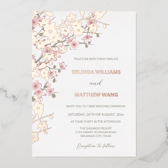 PHOTO Pink Rose Gold Cherry Blossom Wedding (Front)