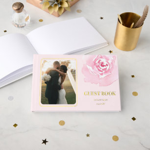 Photo Pink Rose Romantic Wedding Guest Book