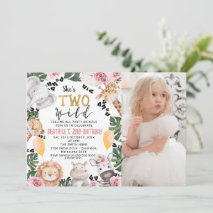 Photo Pink Roses Safari Two Wild Birthday Invitation