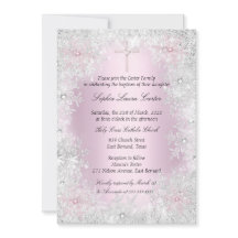 Photo Pink Silver Snowflakes Girl Baptism Cross