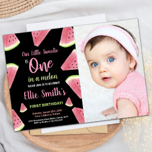 Photo Pink Slices Green Watermelon Birthday Invitation