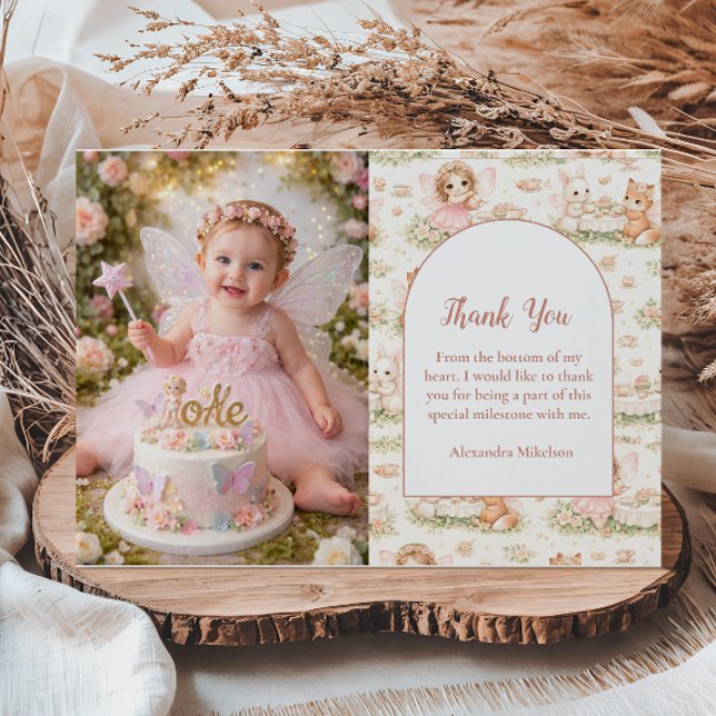 Photo Pink Whimsical Fairy Birthday Thank You Card (Creator Uploaded)