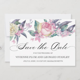 Photo Pink White Rose Floral Save the Date
