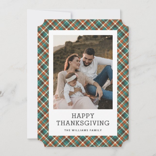 Photo Plaid Happy Thanksgiving Card (Front)