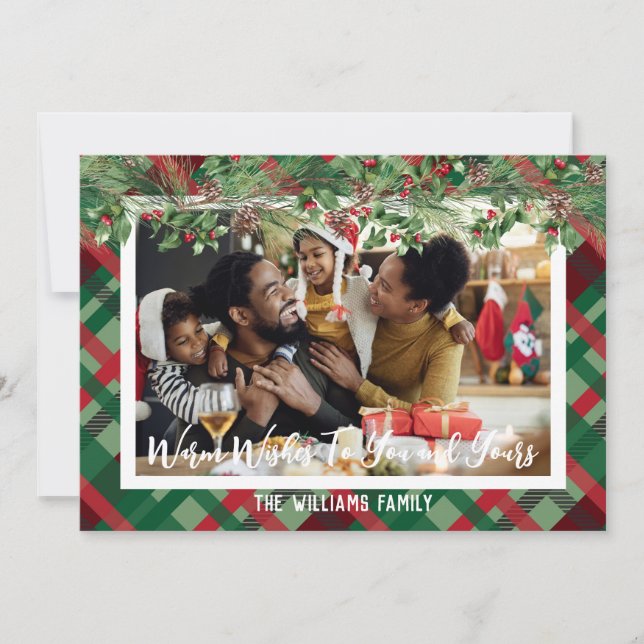 Photo Plaid Personalised Christmas Card Holiday (Front)