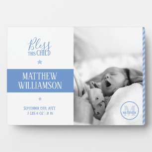 Photo Plaque with Baby Birth Stats & Monogram