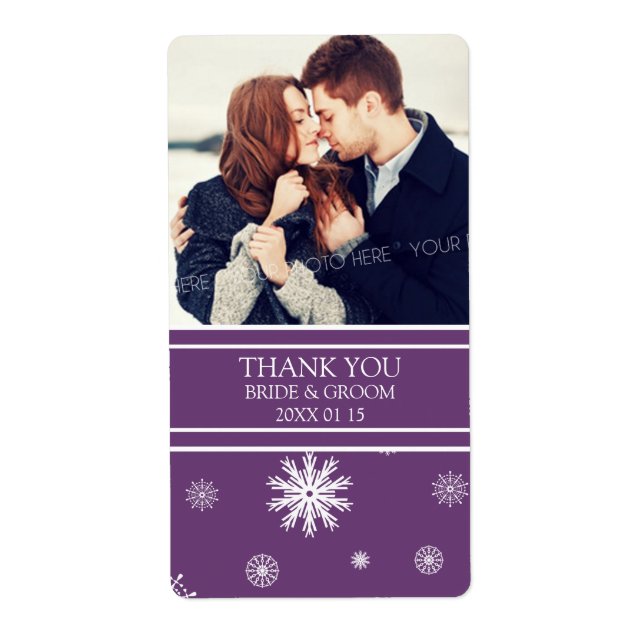Photo Plum White Snowflakes Winter Wedding Label (Front)