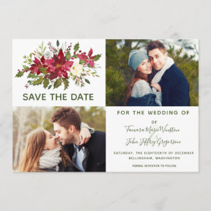 Photo Poinsettia Greenery Christmas Save The Date Invitation
