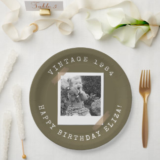 Photo Polaroid Vintage Birthday Greyish Brown Paper Plate