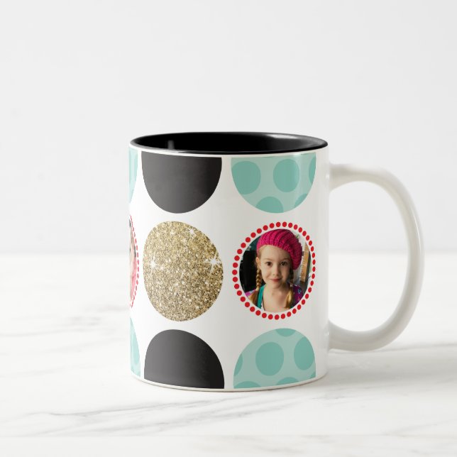 PHOTO POLKA DOT modern kid picture spot black gold Two-Tone Coffee Mug (Right)