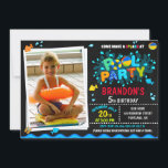 Photo Pool birthday invitation Boy pool party kids<br><div class="desc">Photo Pool birthday invitation Boy pool party invite. Come make a splash with this cute invitation for boys featuring Pool party splash art and some pool party equipment. It's perfect for any water fun such a tropical beach party or waterslide / party at the pool. Simply edit this easy-to-use template...</div>
