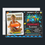 Photo Pool birthday invitation Boy pool party kids<br><div class="desc">Photo Pool birthday invitation Boy pool party invite. Come make a splash with this cute invitation for boys featuring Pool party splash art and some pool party equipment. It's perfect for any water fun such a tropical beach party or waterslide / party at the pool. Simply edit this easy-to-use template...</div>