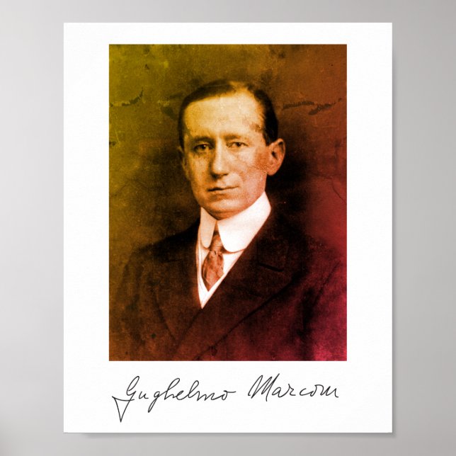Photo Portrait and Signature of Guglielmo Marconi  Poster (Front)