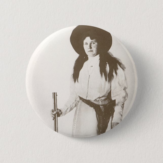 Photo Portrait of a Cowgirl Holding a Rifle, c1910 6 Cm Round Badge (Front)