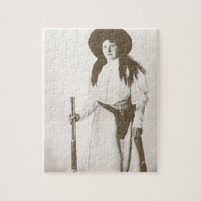 Photo Portrait of a Cowgirl Holding a Rifle, c1910 Jigsaw Puzzle (Vertical)