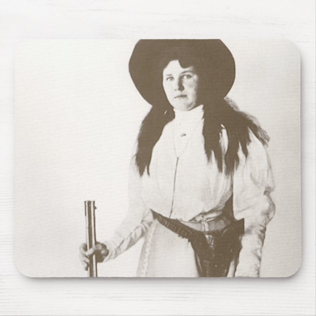 Photo Portrait of a Cowgirl Holding a Rifle, c1910 Mouse Mat (Front)