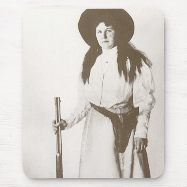 Photo Portrait of a Cowgirl Holding a Rifle, c1910 Mouse Mat (Front)