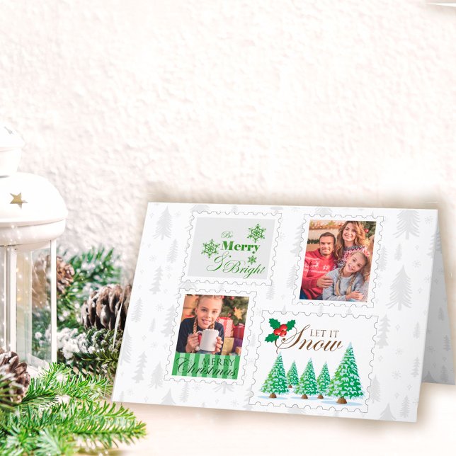 Photo Postage Stamps and Christmas Tree Holiday Card (Creator Uploaded)