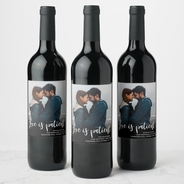 Photo Postponed Wedding Announcement Wine Label (Bottles)