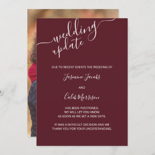 Photo Postponement Card Burgundy Wedding Update