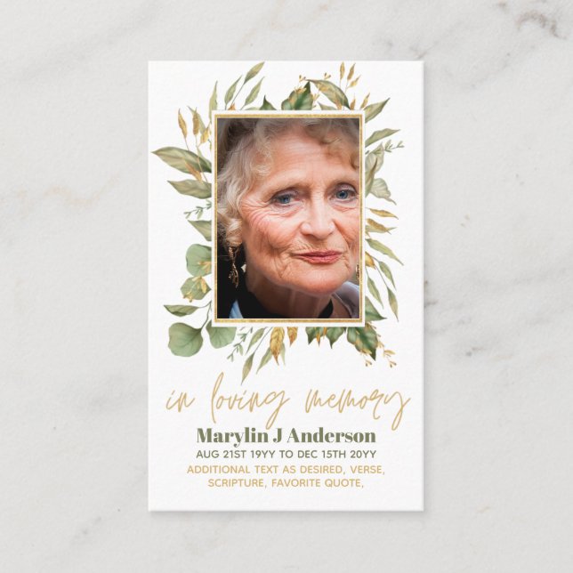 Photo Prayer Cards Memorial Celebration of Life (Front)