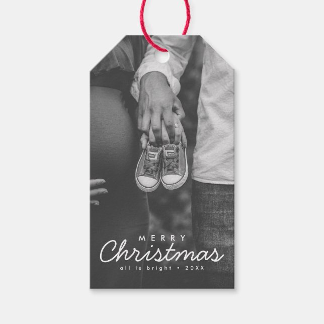 Photo Pregnancy Announcement Christmas Gift Tags (Front)